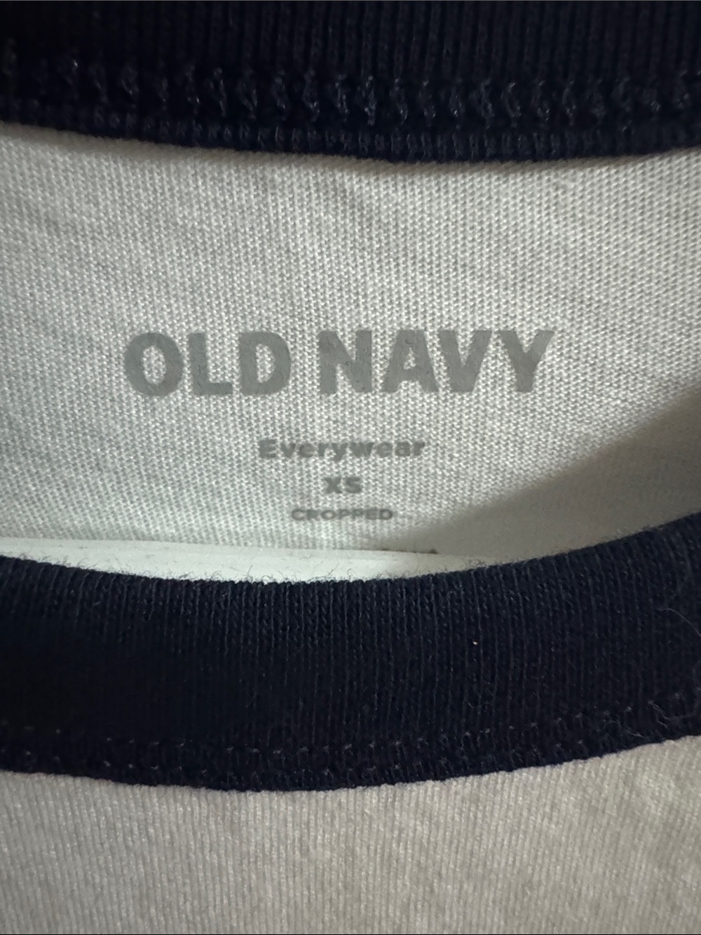 Old Navy White and Navy Raglan Short Sleeve Tee - Picture 2 of 3